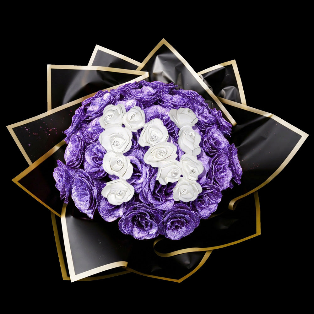 Personalized DIY Glittery Eternal Rose Bouquet with Initial