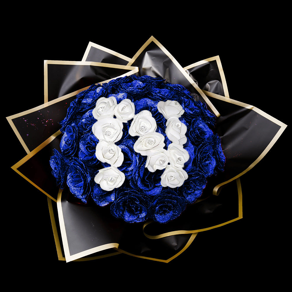 Personalized DIY Glittery Eternal Rose Bouquet with Initial