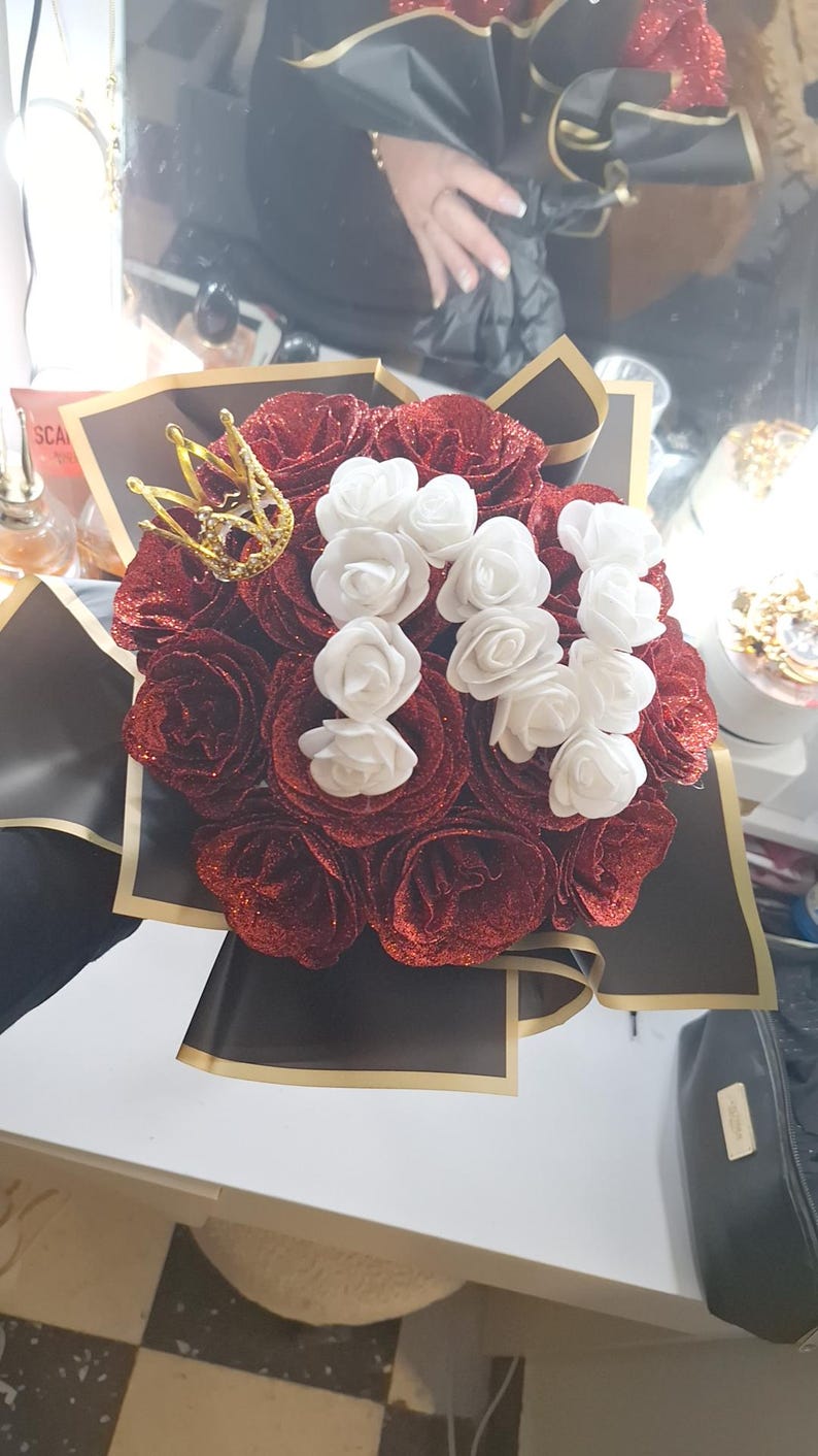 Personalized DIY Glittery Eternal Rose Bouquet with Initial