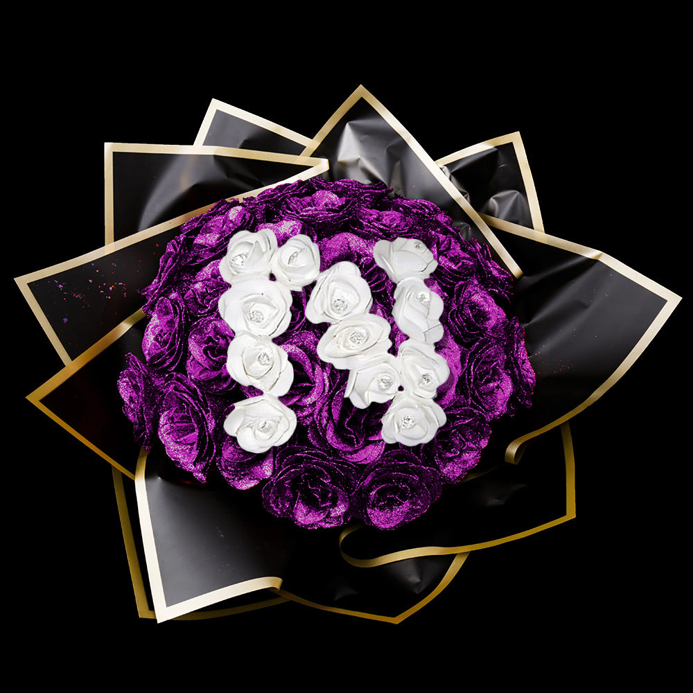 Personalized DIY Glittery Eternal Rose Bouquet with Initial